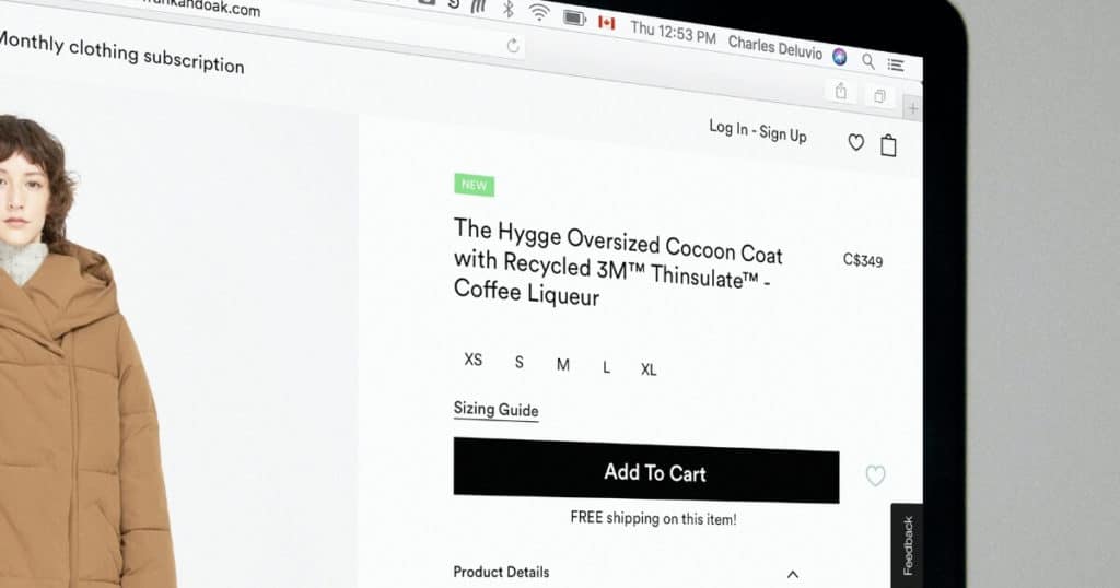 laptop screen displaying an online retailer